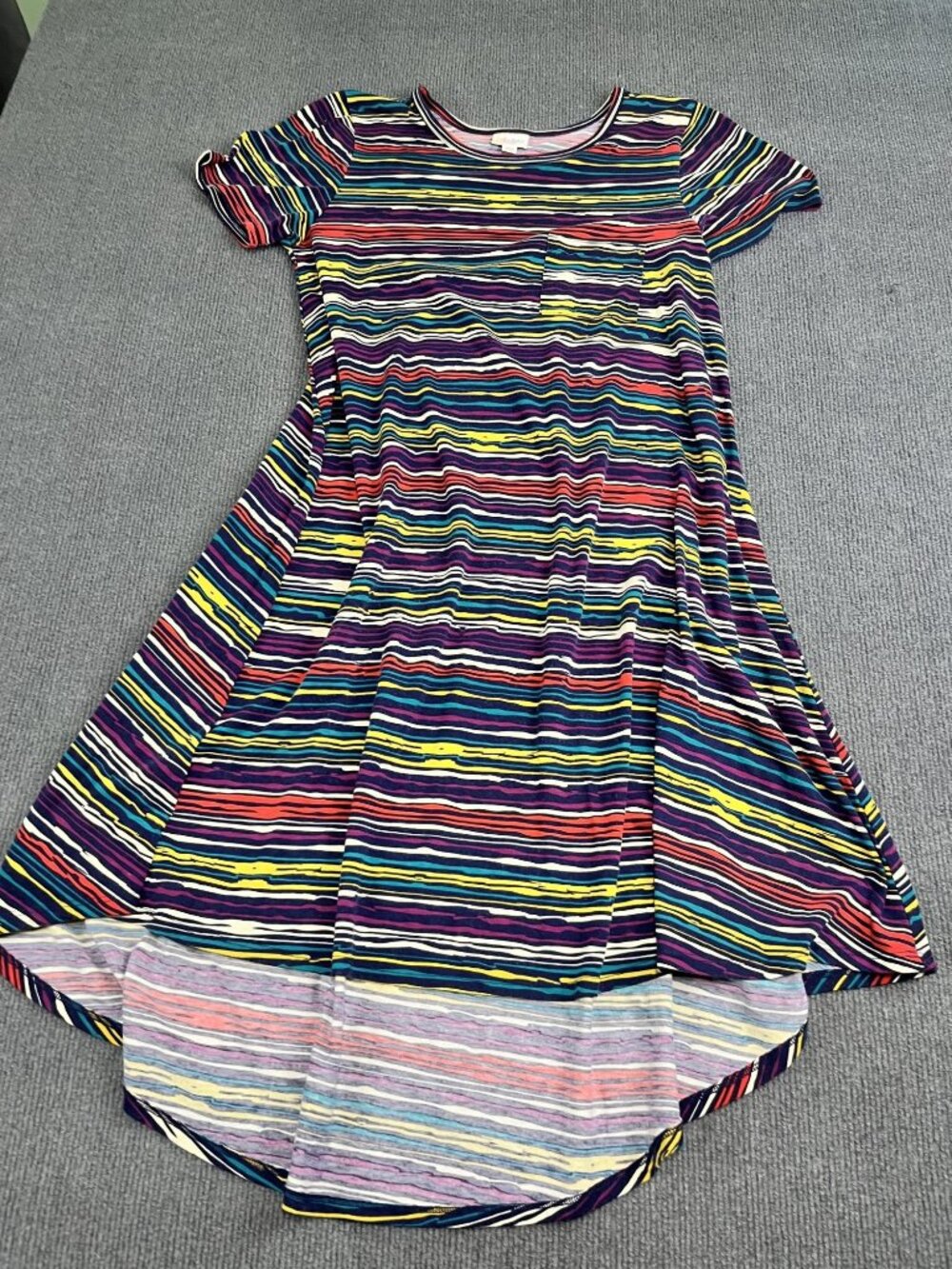LuLaRoe Multicolor Striped High-Low Hem Short Sleeve Dress M
